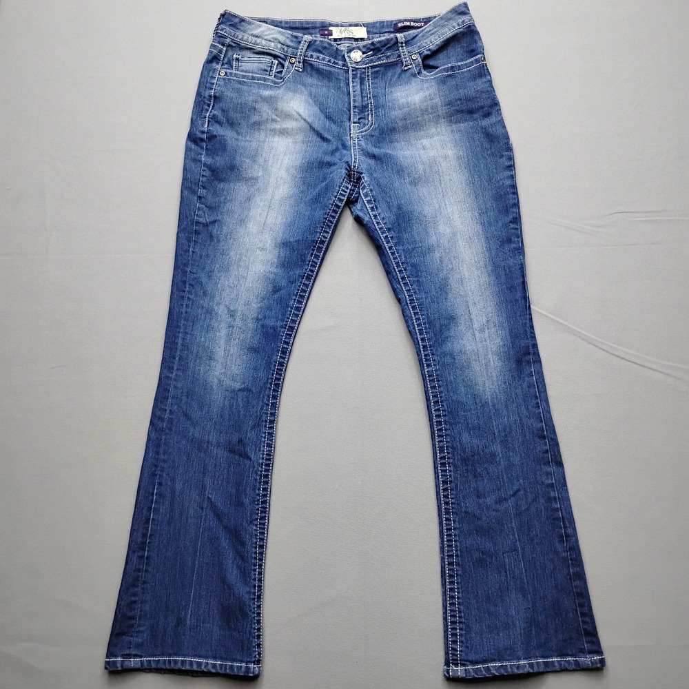 Vigoss VGS Womens Slim Bootcut Jeans Size 12 Medium Wash Embroidered Flap Pocket